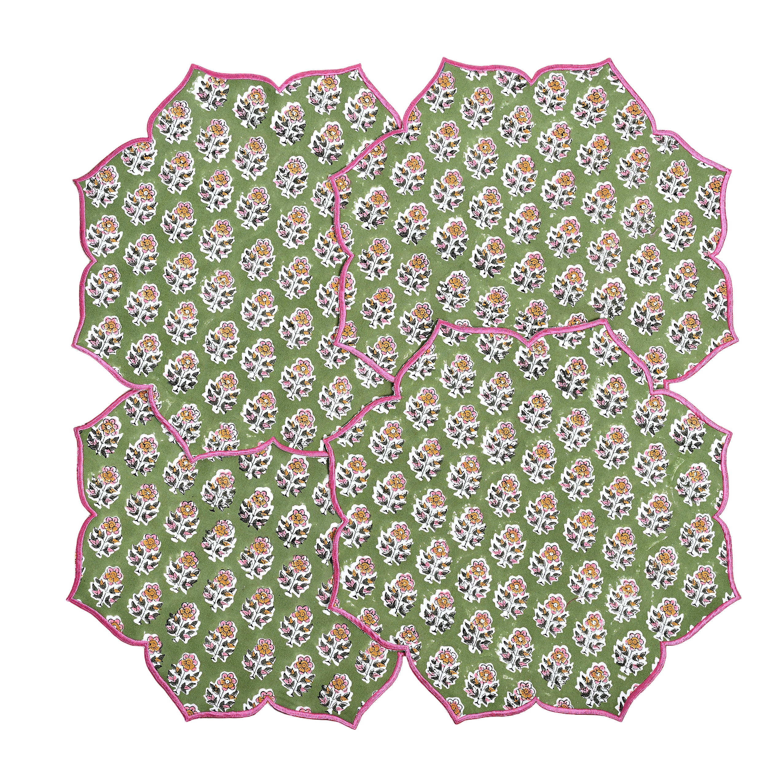Decorative green set of 4 placemat with soft cotton texture