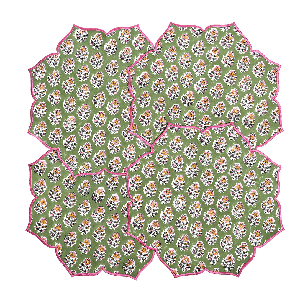 Decorative green set of 4 placemat with soft cotton texture
