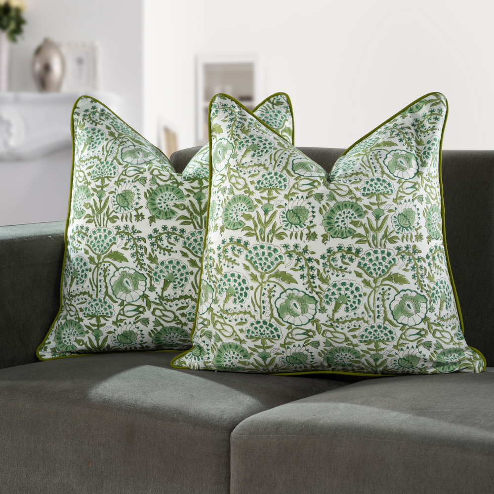 Piping Throw Pillow Covers - Agate Green (Set of 2)