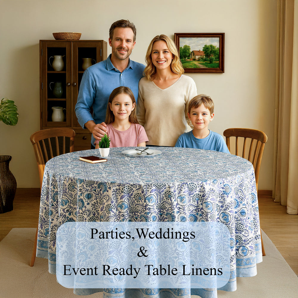 blue and white floral indian 100% cotton breathable round tablecloth