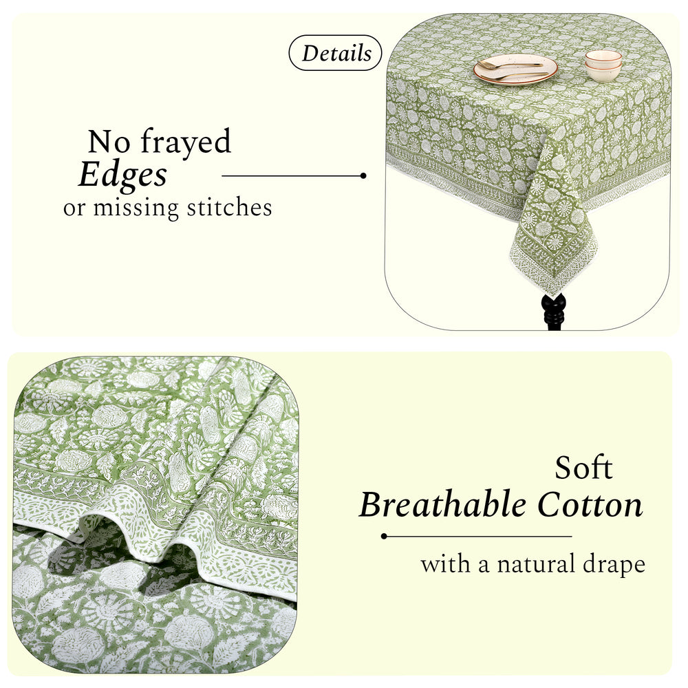 Cotton Block Print Tablecloth – Olive Bloom