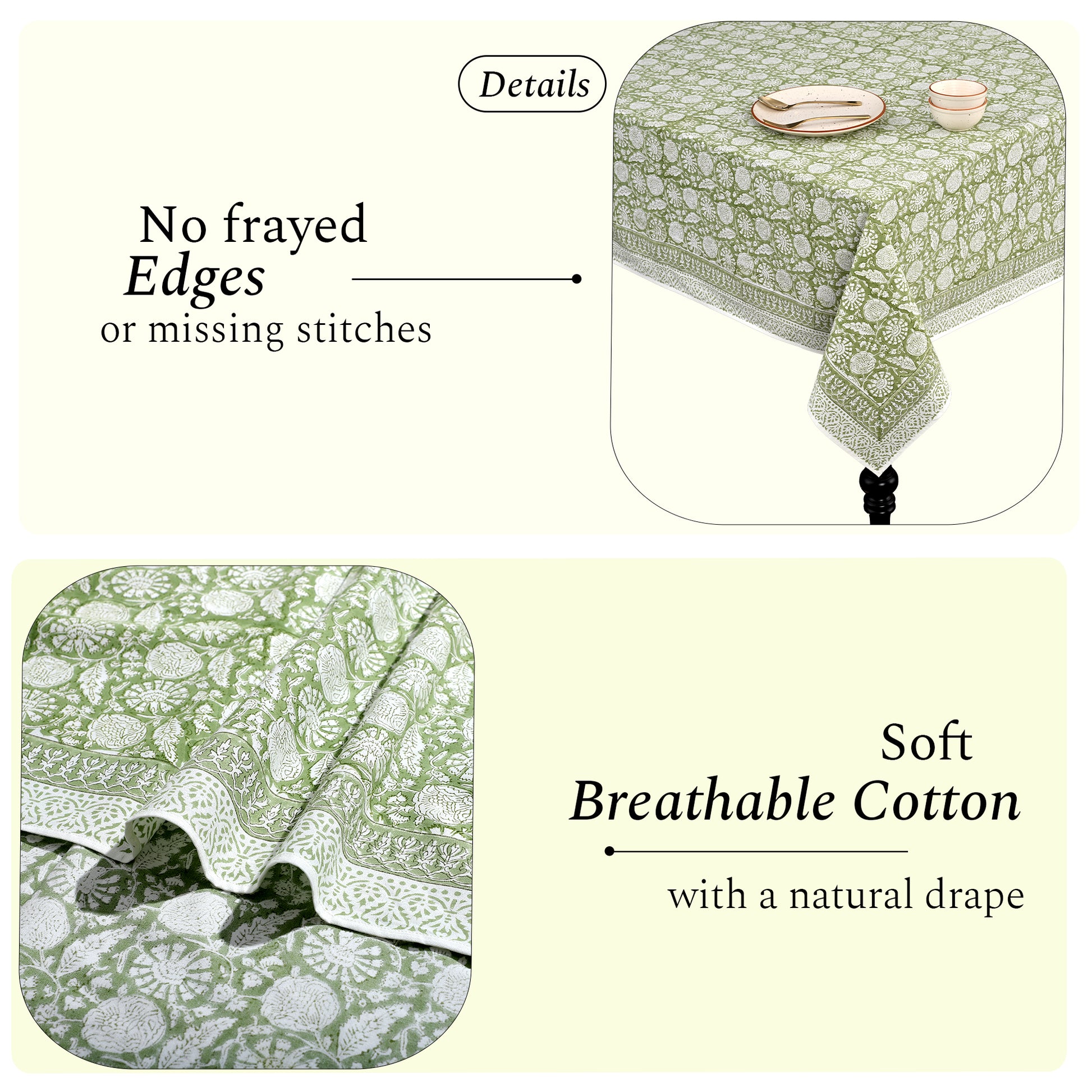 Cotton Block Print Tablecloth – Olive Bloom