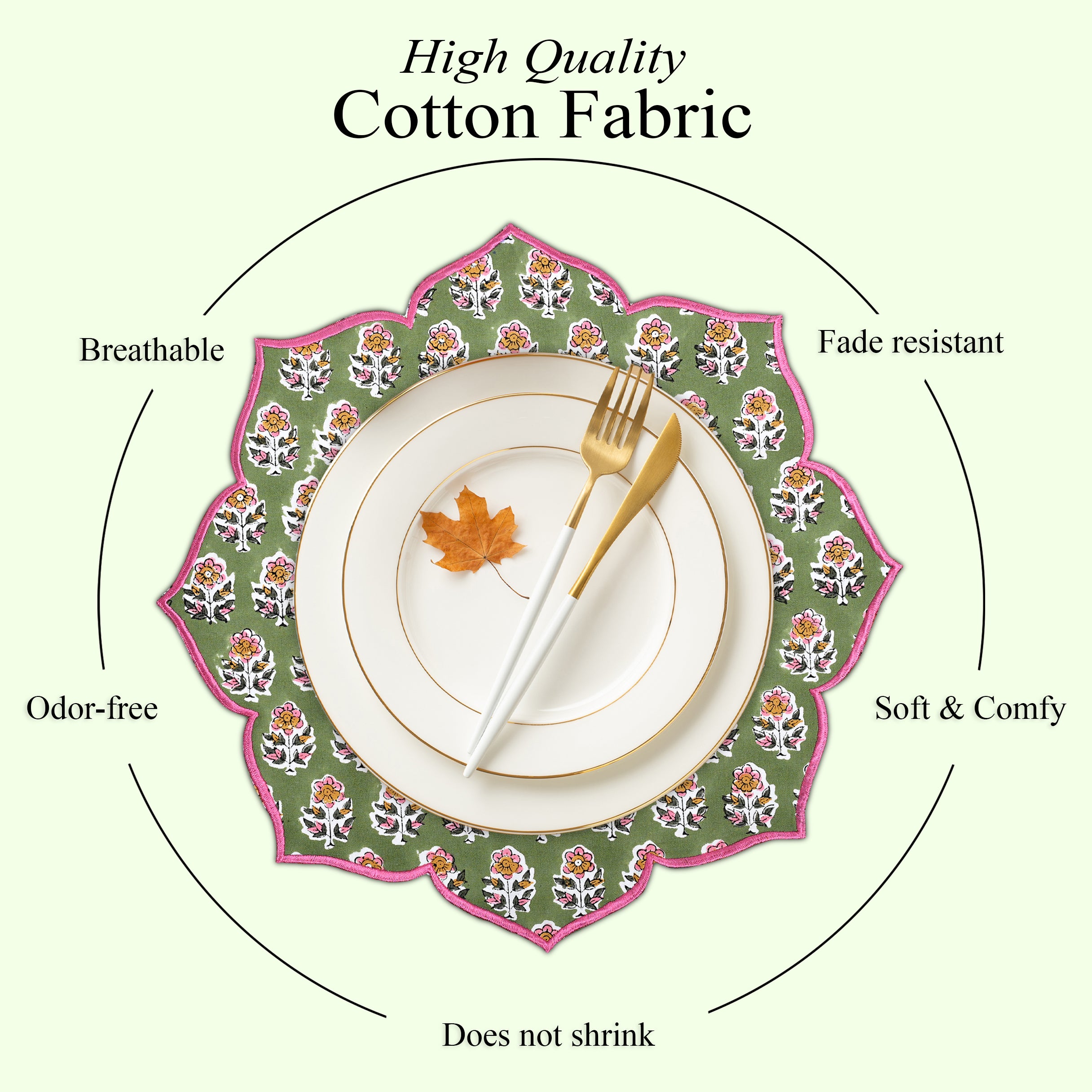 Elegant green scalloped placemat for fall settings