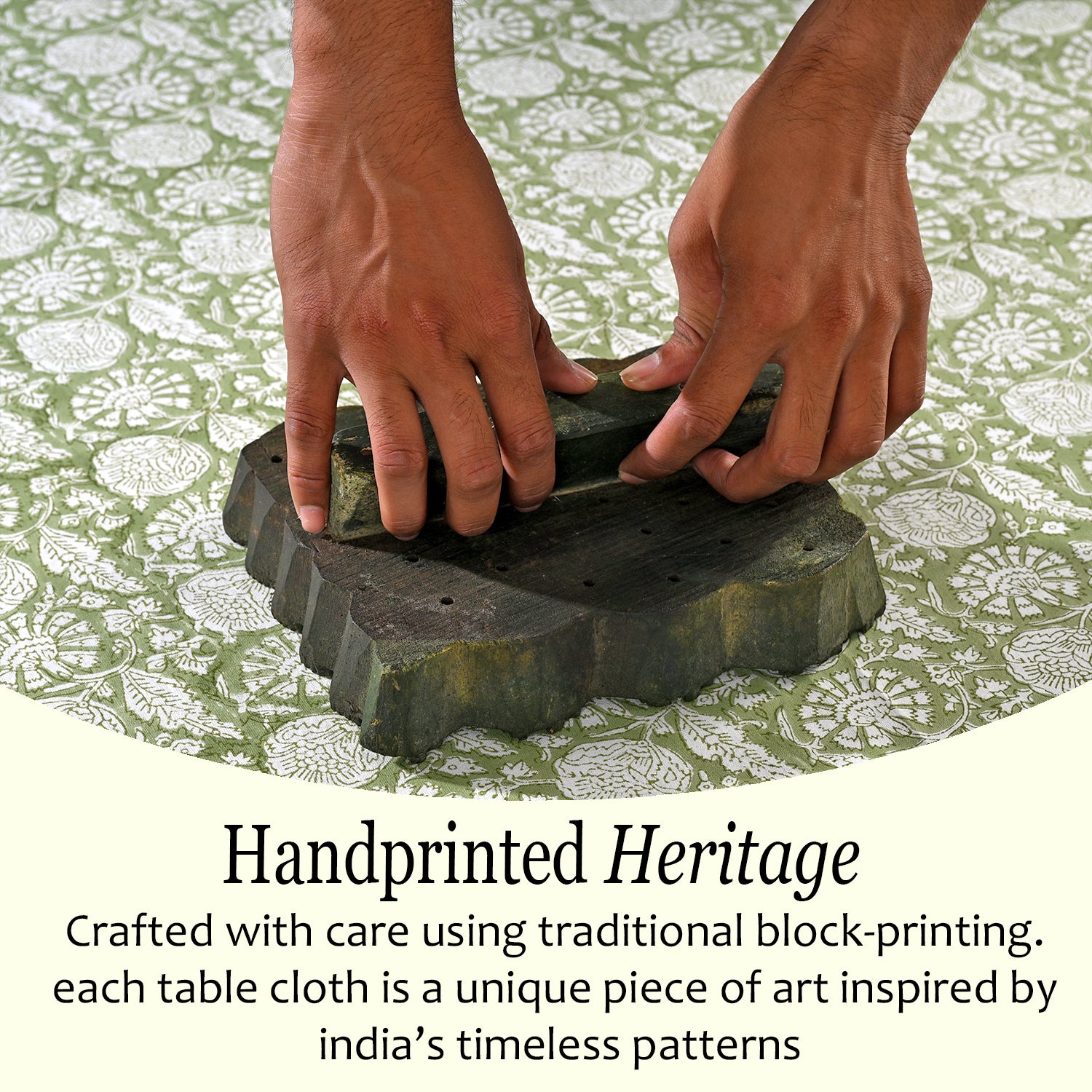 Cotton Block Print Tablecloth – Olive Bloom