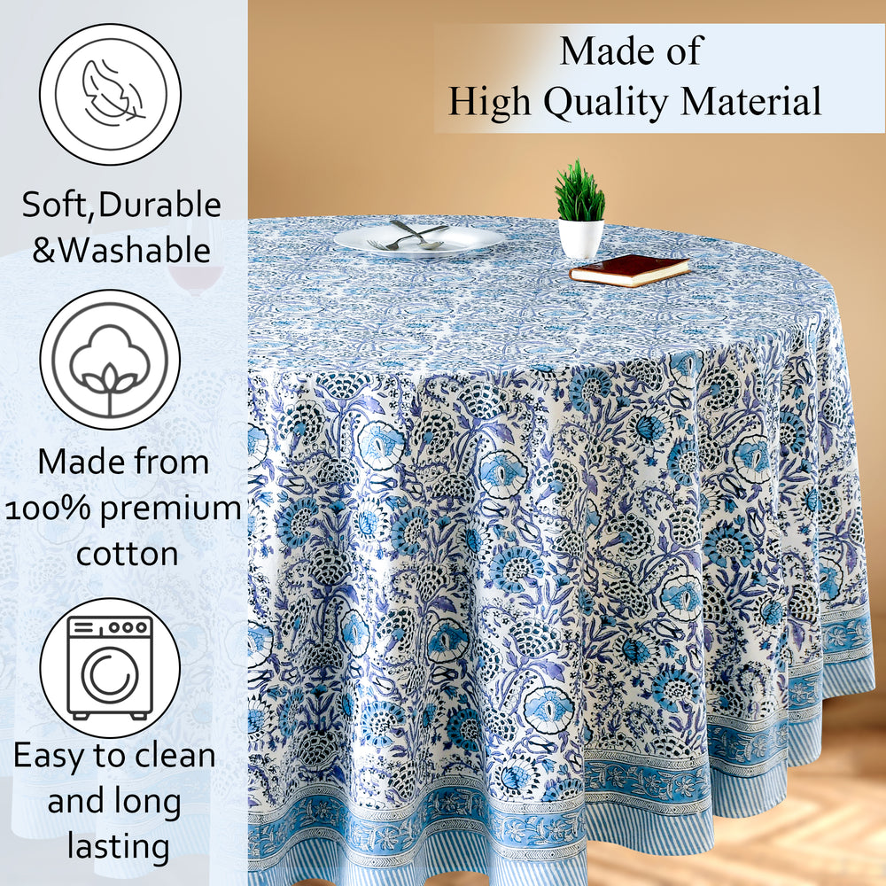 blue and white floral indian 100% cotton breathable round tablecloth