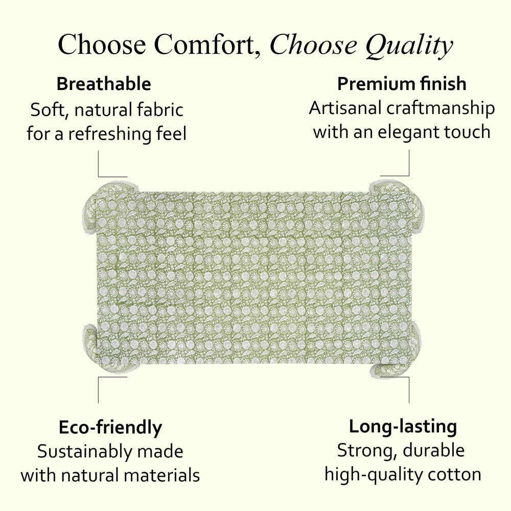 Cotton Block Print Tablecloth – Olive Bloom