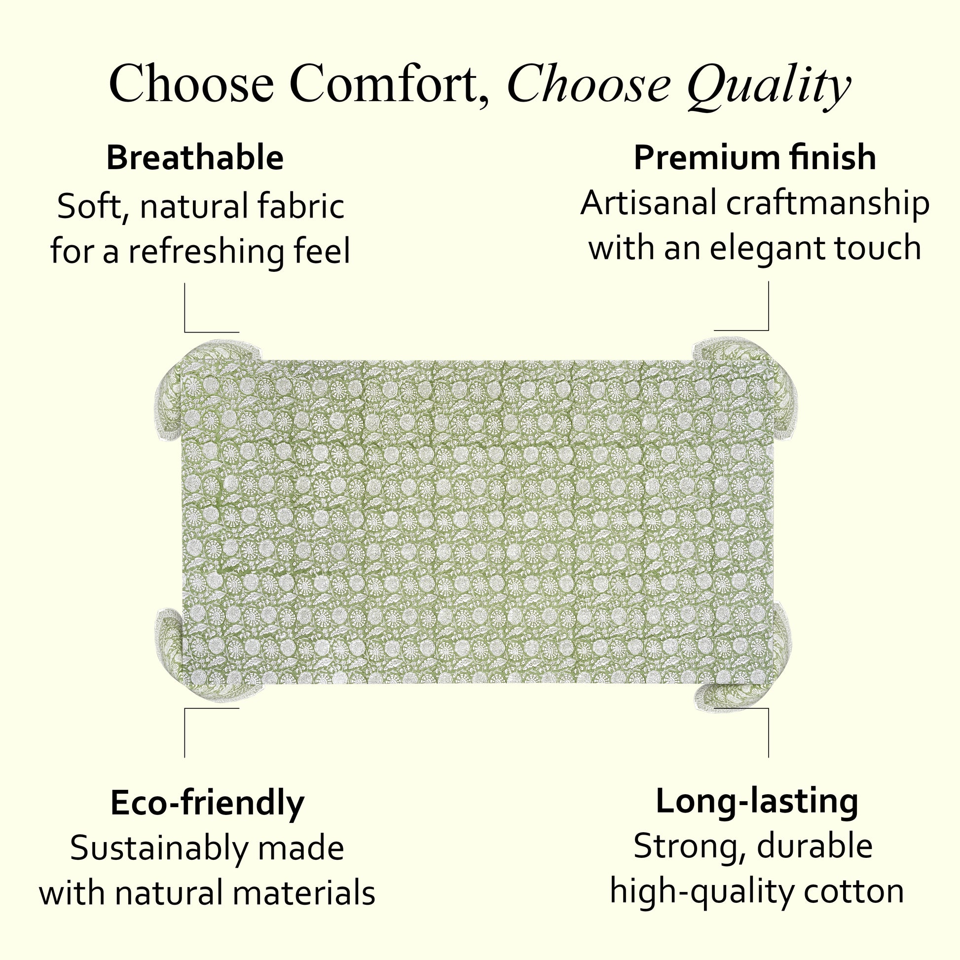 Cotton Block Print Tablecloth – Olive Bloom