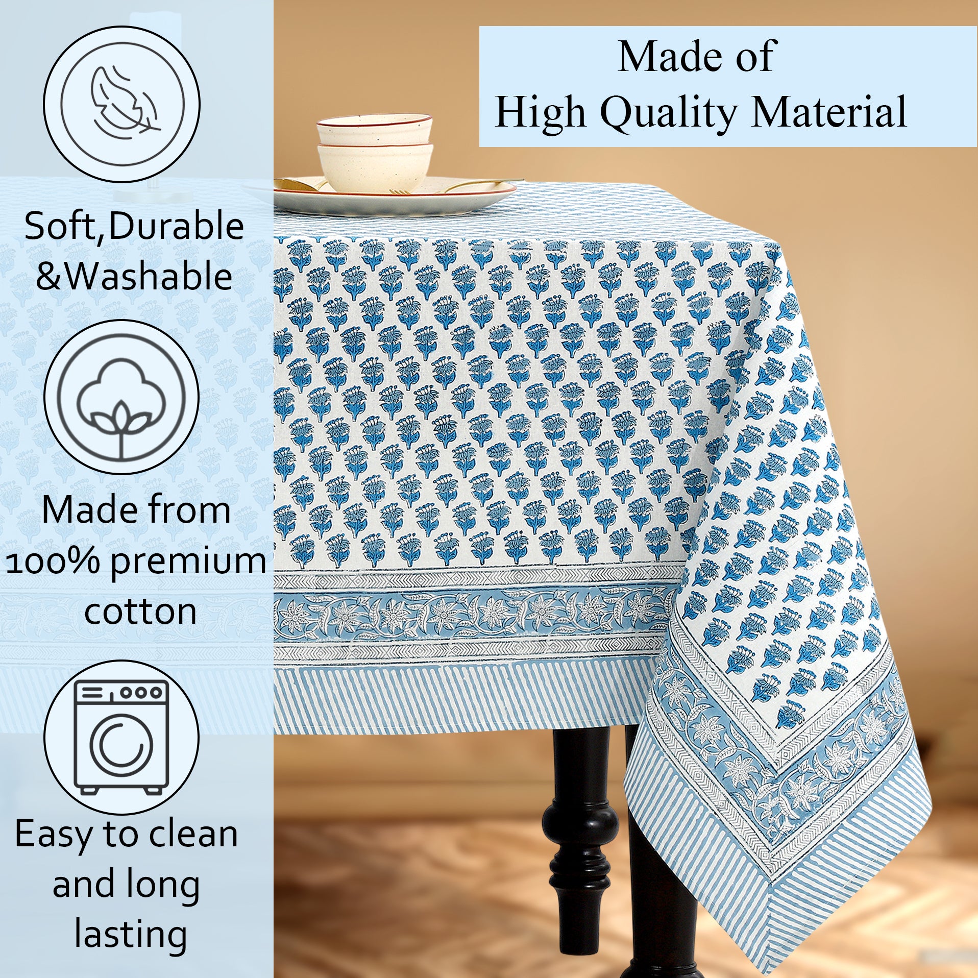 Apatite Blue Tablecloth for Dining Table