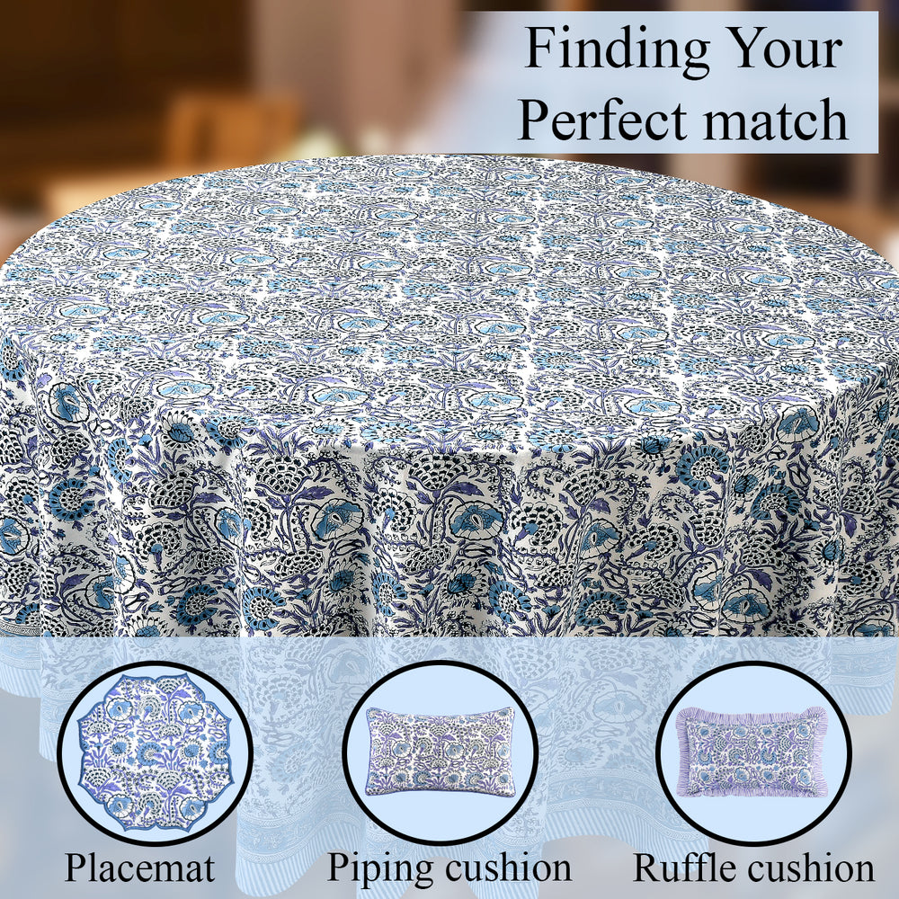 blue and white floral indian 100% cotton breathable round tablecloth