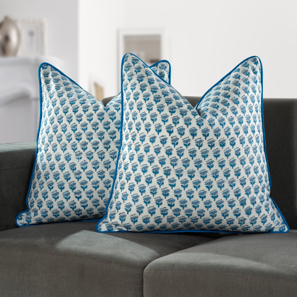 Piping Throw Pillow Covers - Apatite Blue (Set of 2)