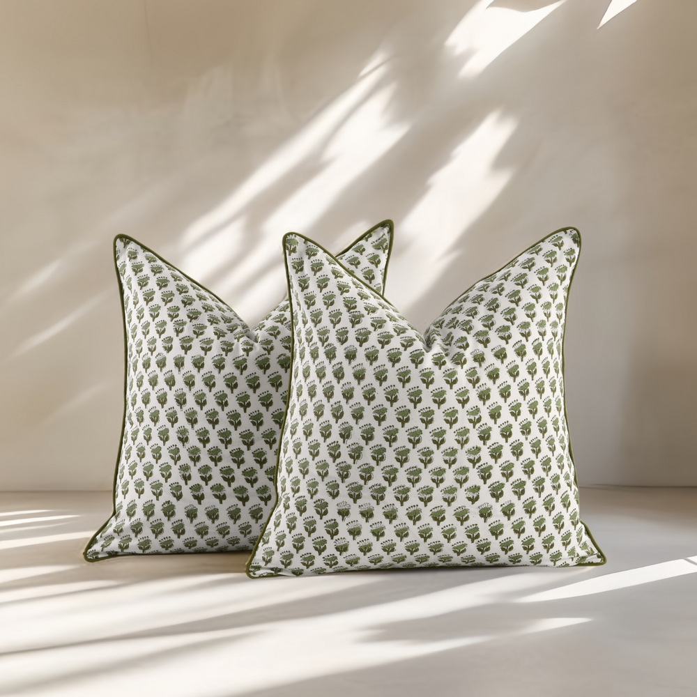 Piping Throw Pillow Covers - Emerald Green (Set of 2)