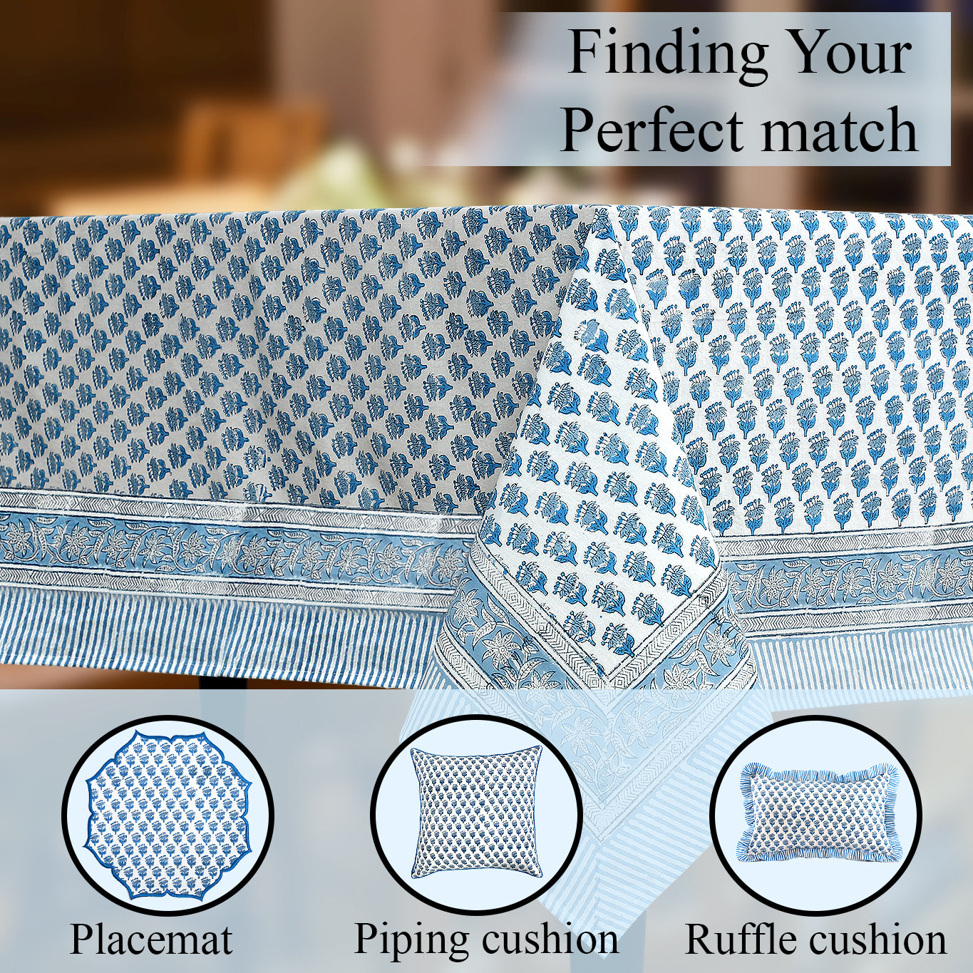 Apatite Blue Tablecloth for Dining Table