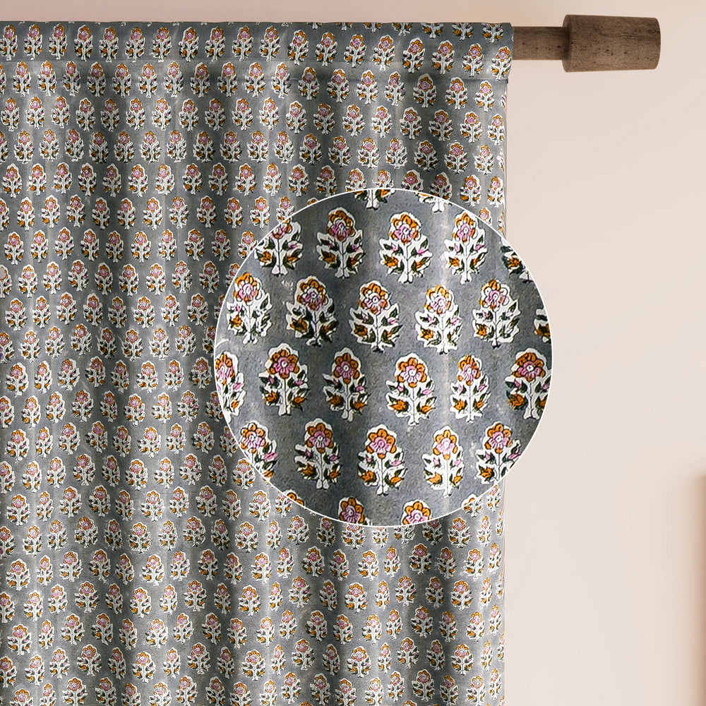 Pattern Block Curtain Labra Gray Block Printed Cotton Curtains – Semi-Sheer Boho Window ...