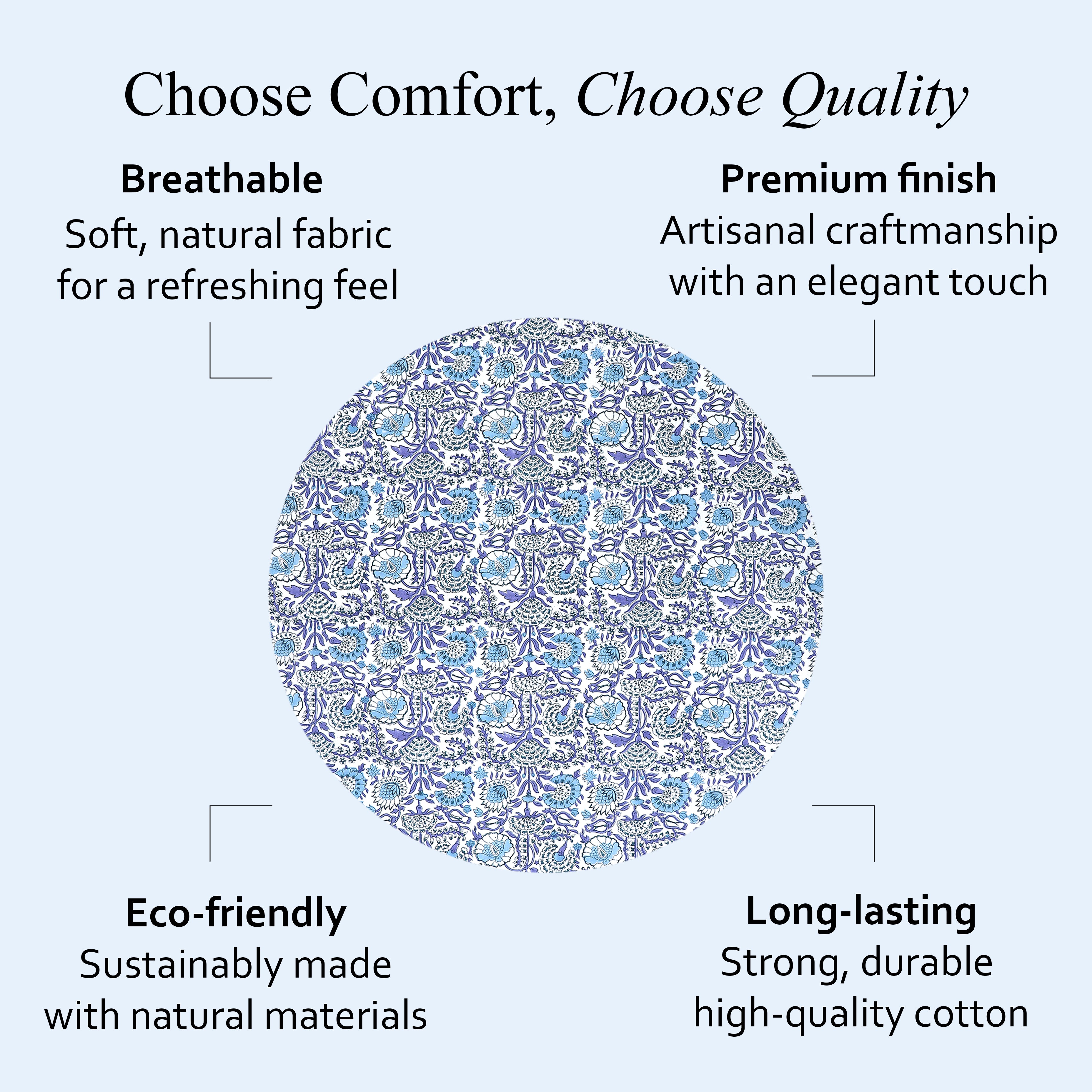 blue and white floral indian 100% cotton breathable round tablecloth