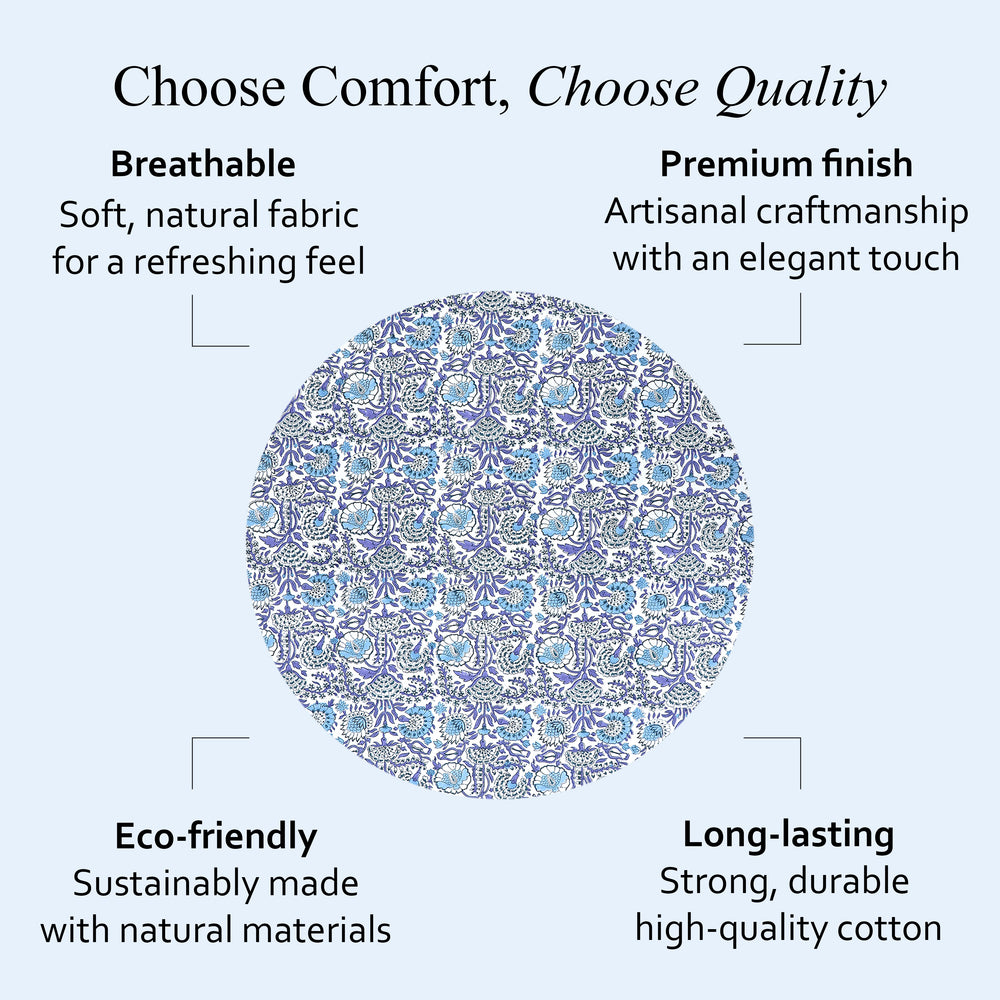 blue and white floral indian 100% cotton breathable round tablecloth