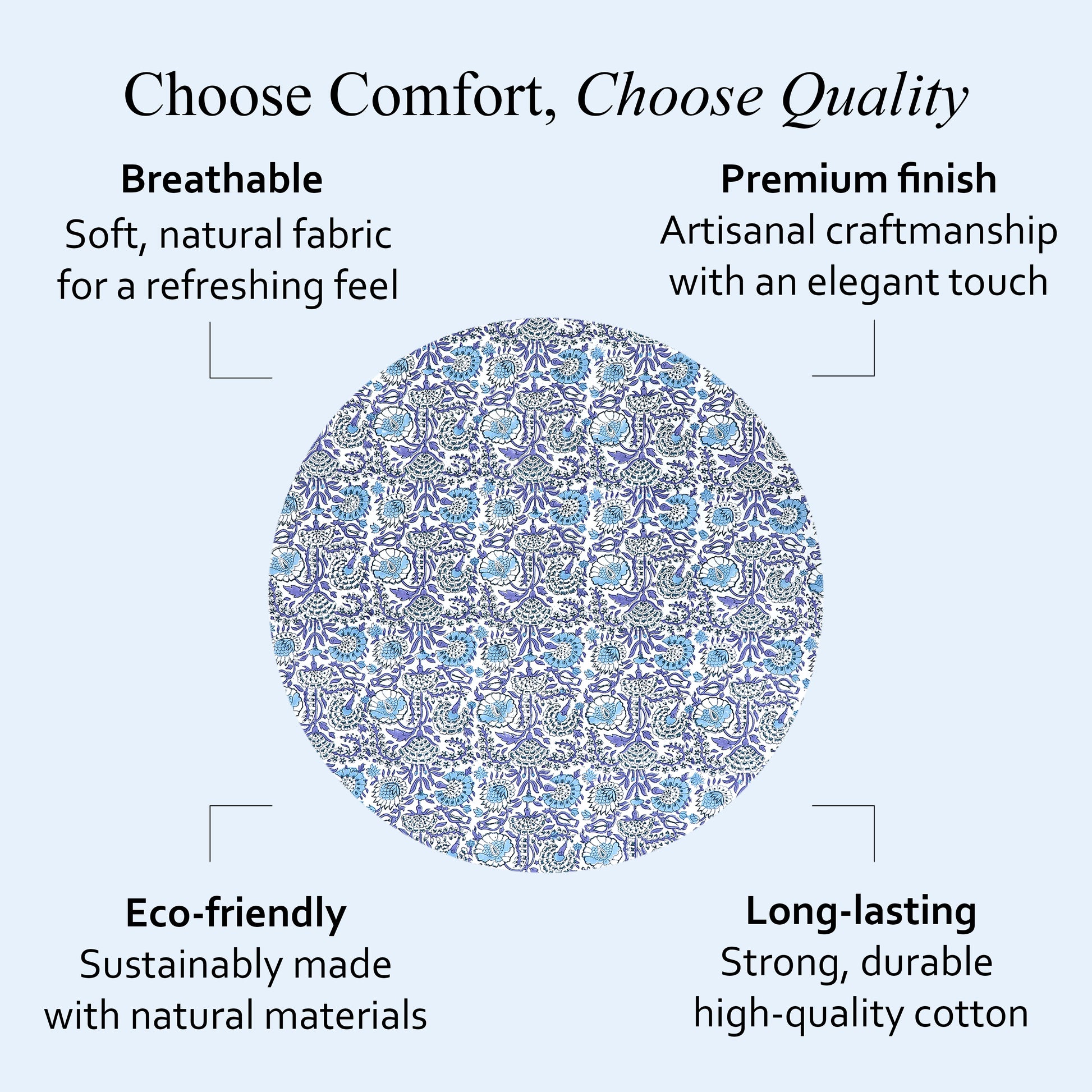 blue and white floral indian 100% cotton breathable round tablecloth