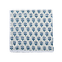 Single flat lay of blue and white floral cotton napkin.

