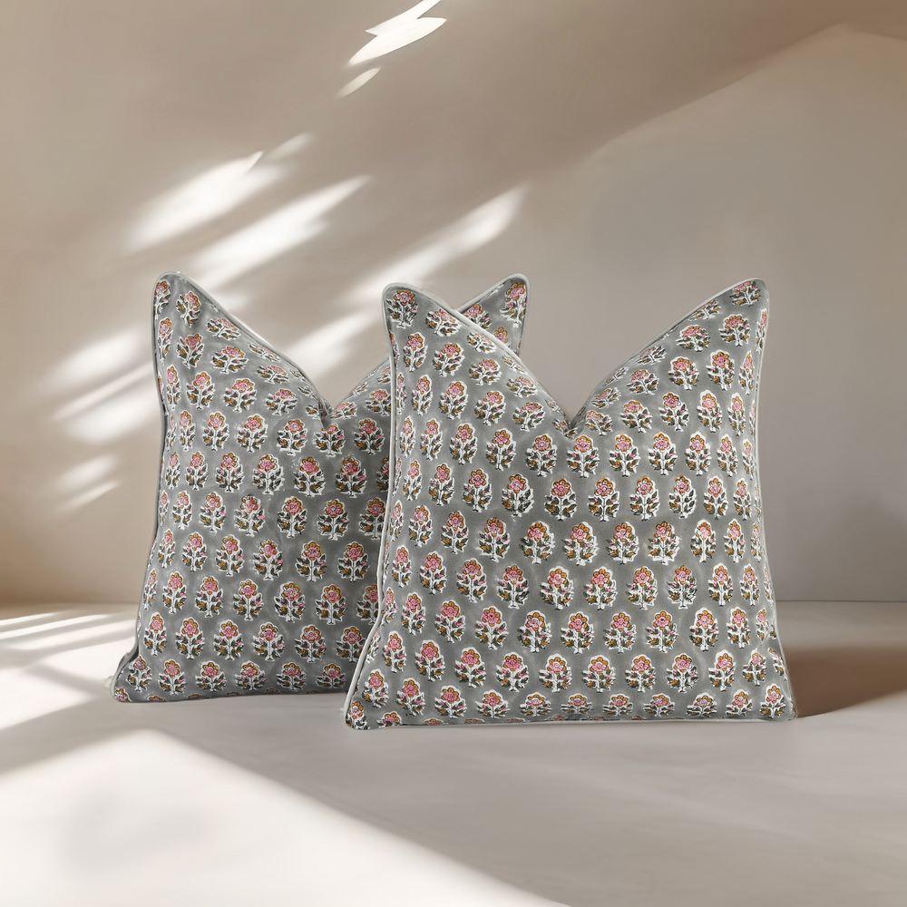 Piping Throw Pillow Covers - Labra Gray (Set of 2)