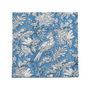 Single flat lay of blue and white floral cotton napkin.

