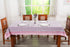 Pink Sapphire Cotton Tablecloth on Farmhouse Table with Chairs, Plates, and Silverware