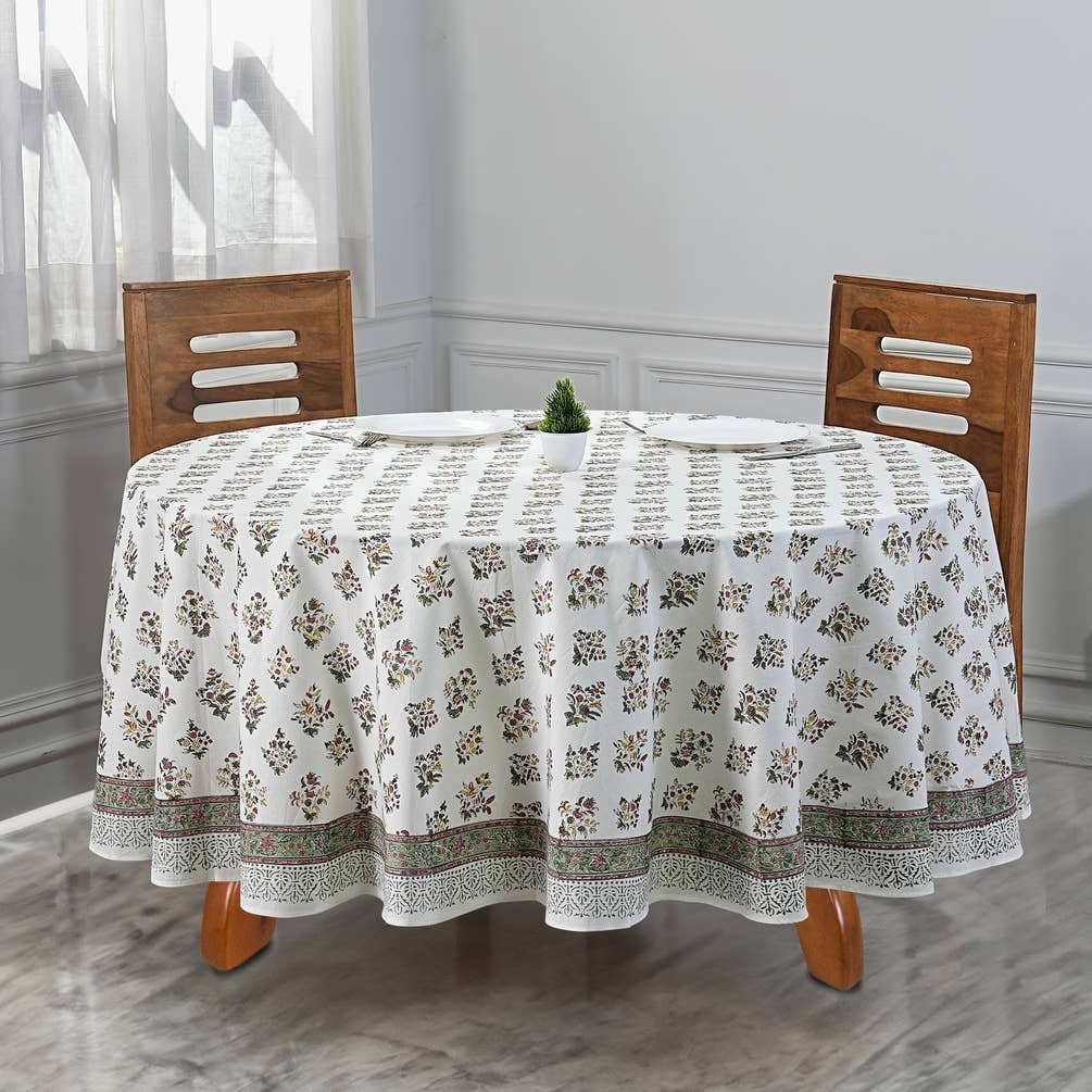 Round Block Print Tablecloth – Handmade & Washable