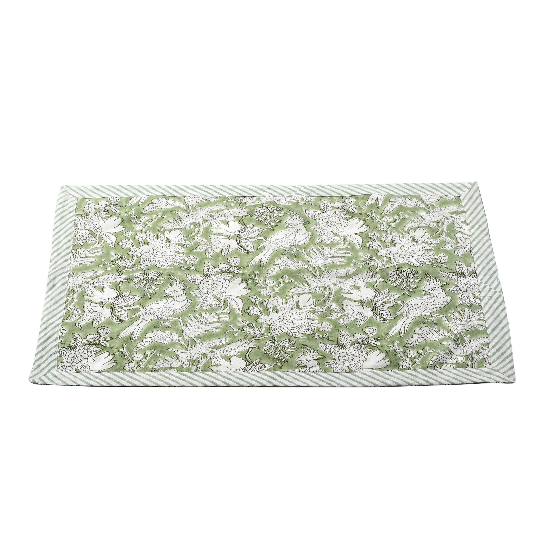 Table Mat,CPC Olive Green Placemat,Indian 100%Cotton Hand Block Printed Stripe Mat-Set of 4 for Party Wedding Gift Dinner Home Decor |14x20|