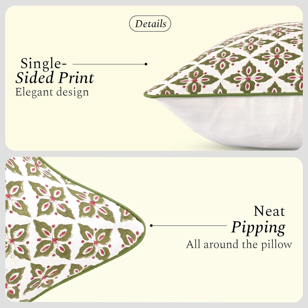 Pipping Pillow Cover - Farmhouse Verde Trellis