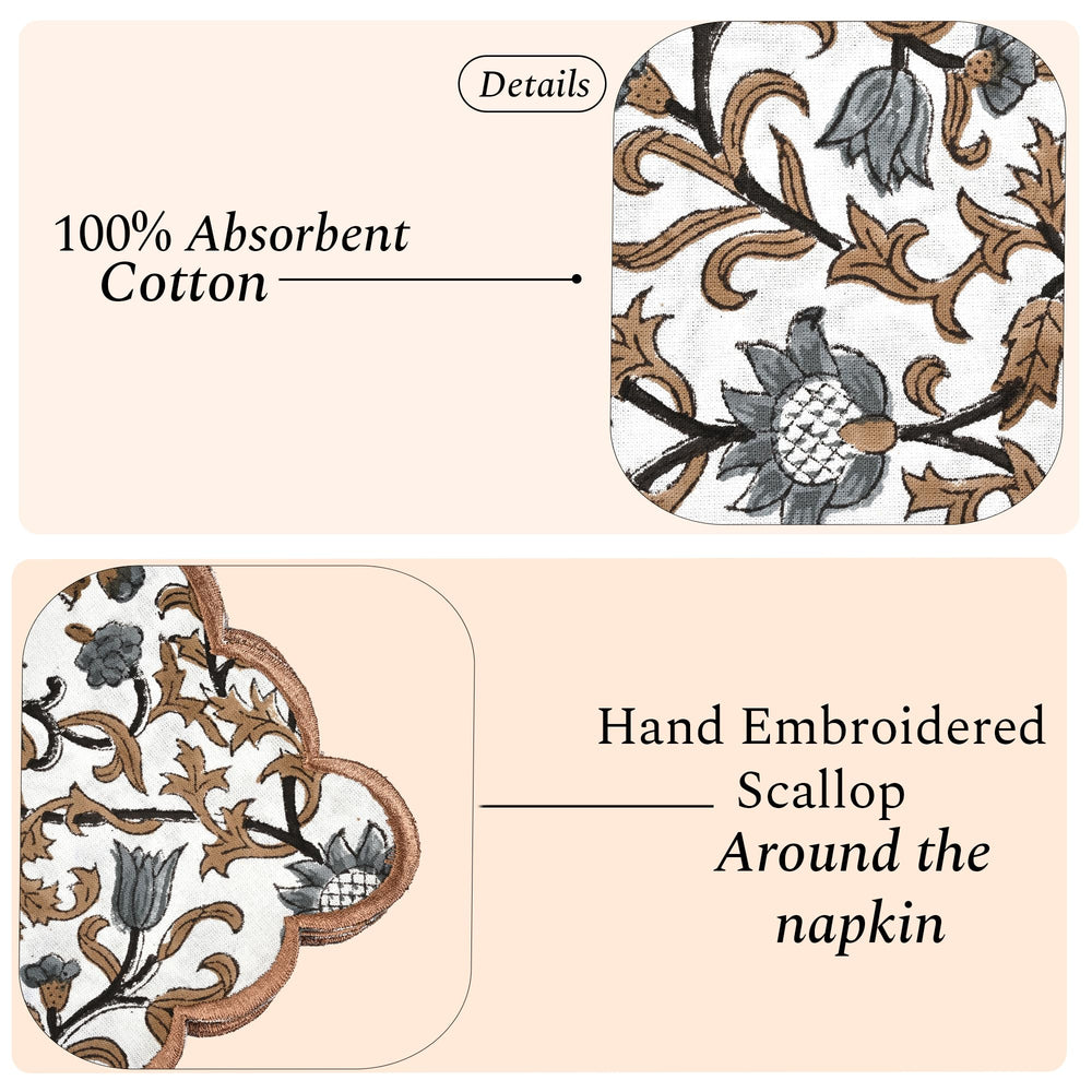 Cotton Embroidery Napkins - Autumn Vine