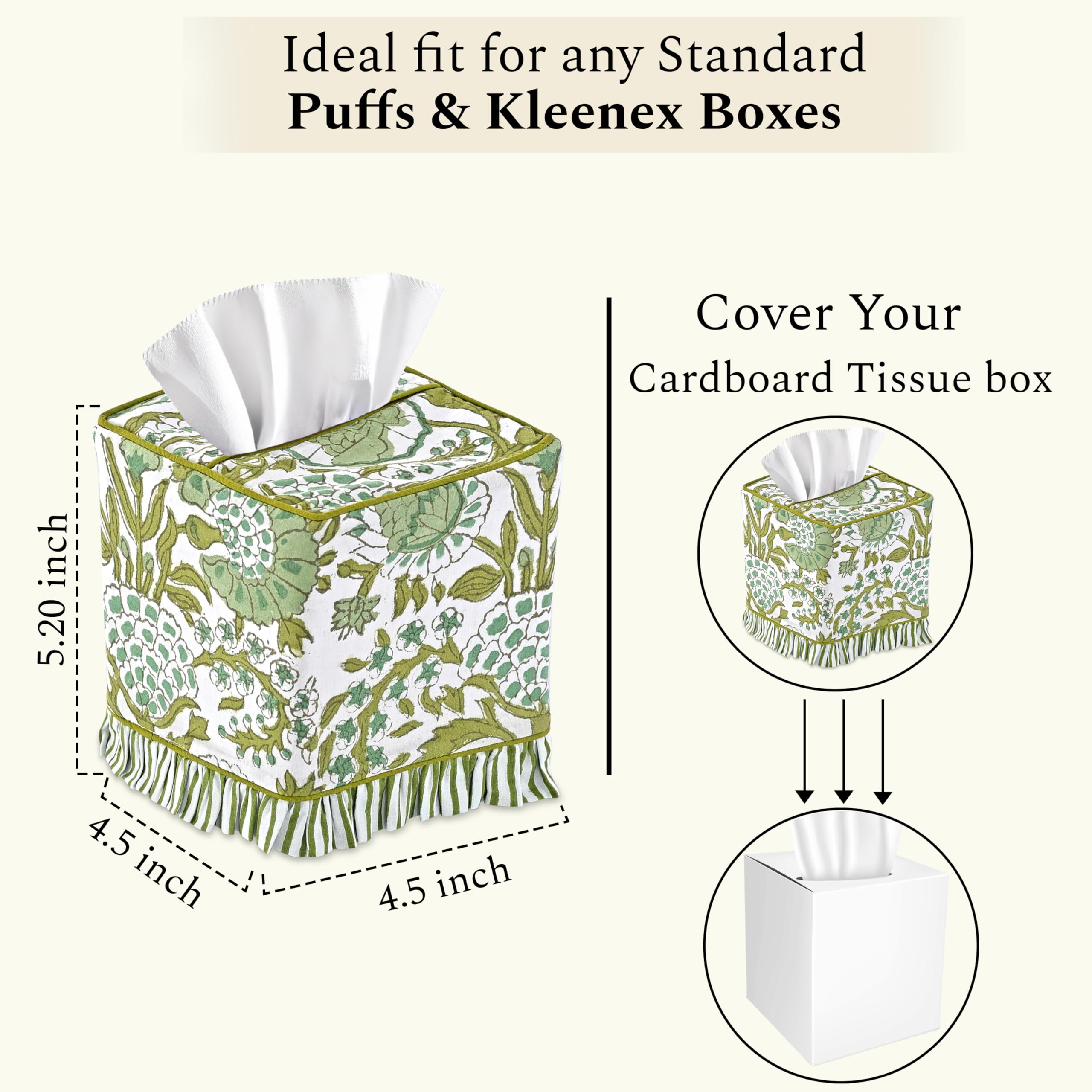 Cotton Ruffle Tissue Box Cover - Agate Green