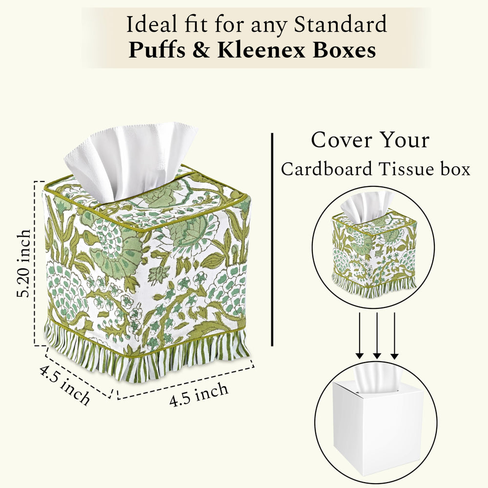 Cotton Ruffle Tissue Box Cover - Agate Green
