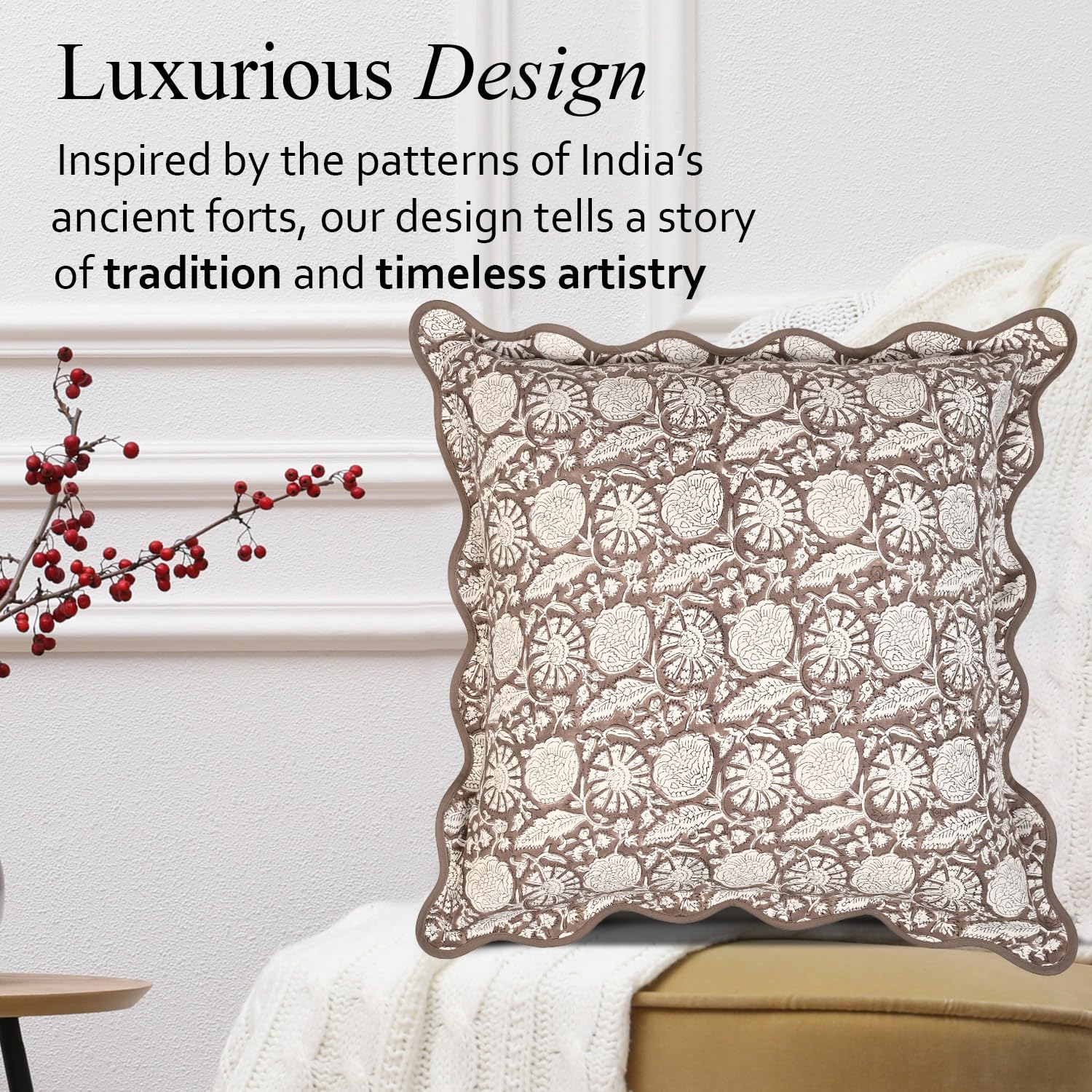 Scalloped Throw Pillow Covers - Rustic Brown