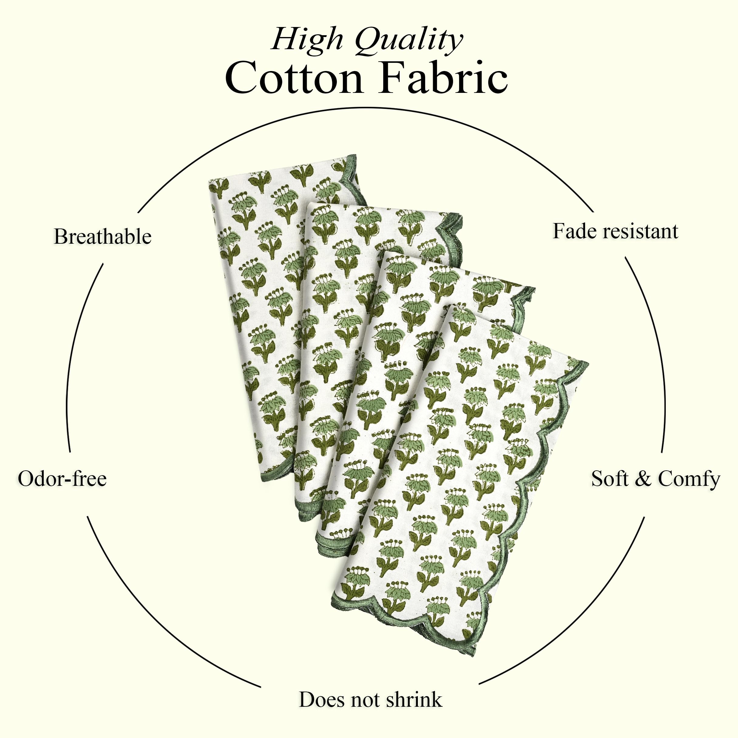Cotton Embroidery Napkins - Emerald Green