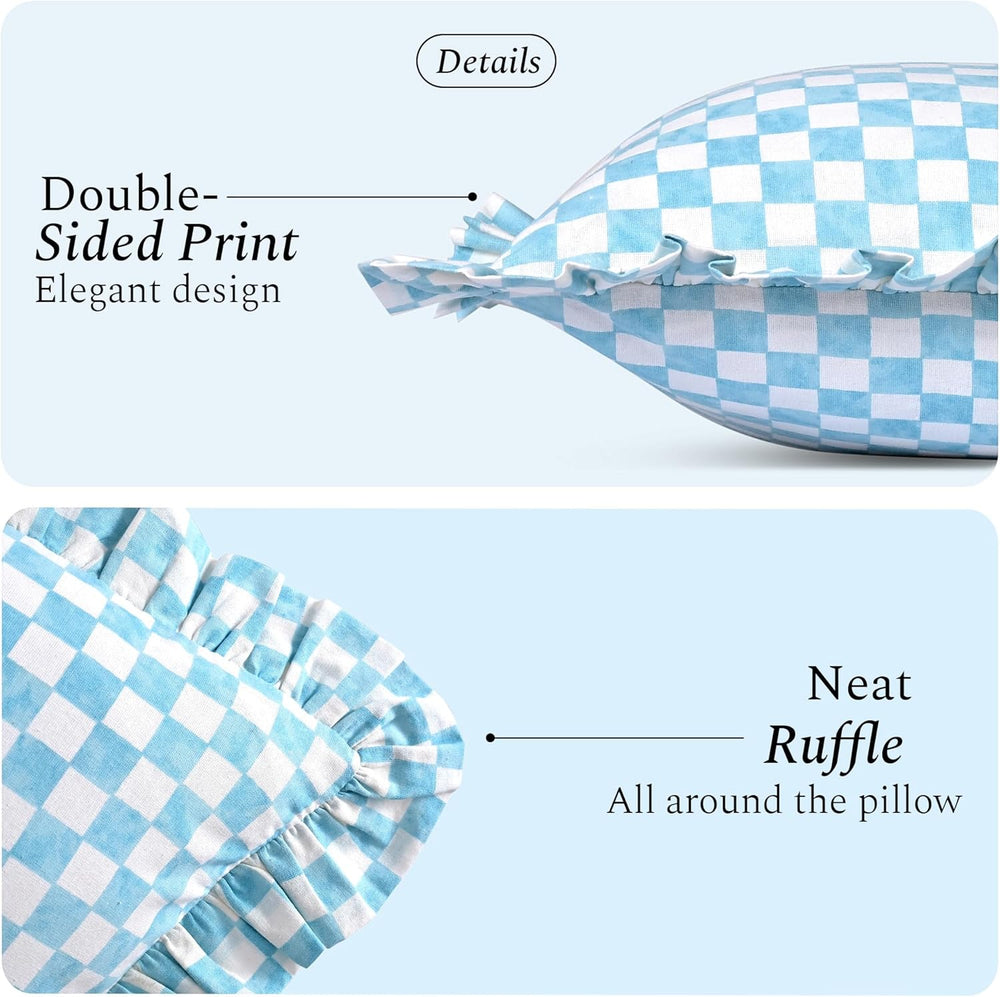 Ruffle Pillow Cover - Coastal French Blue Gingham