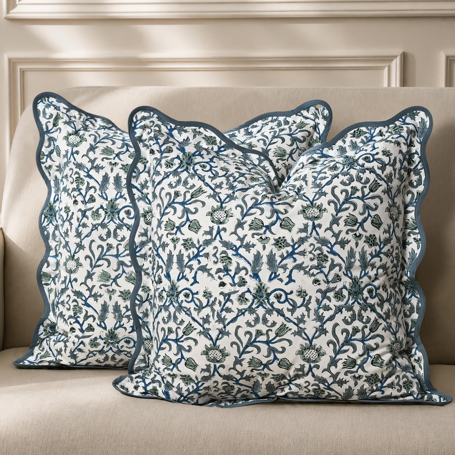 Scalloped Throw Pillow Covers - Ocean Vine