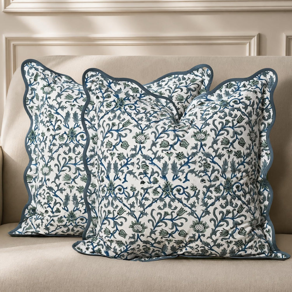 Scalloped Throw Pillow Covers - Ocean Vine
