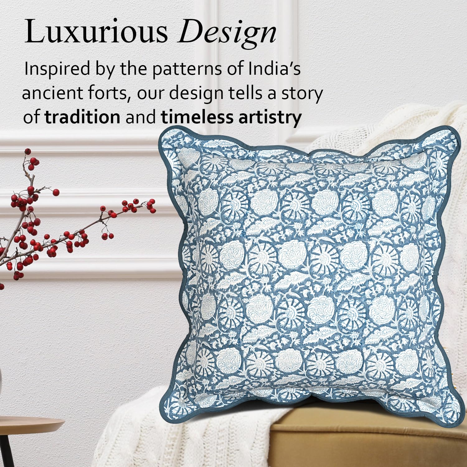 Scalloped Throw Pillow Covers - Blue Meadow