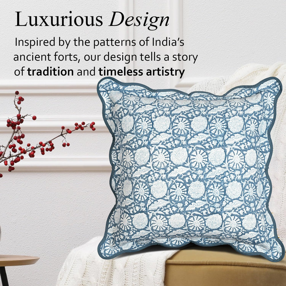 Scalloped Throw Pillow Covers - Blue Meadow