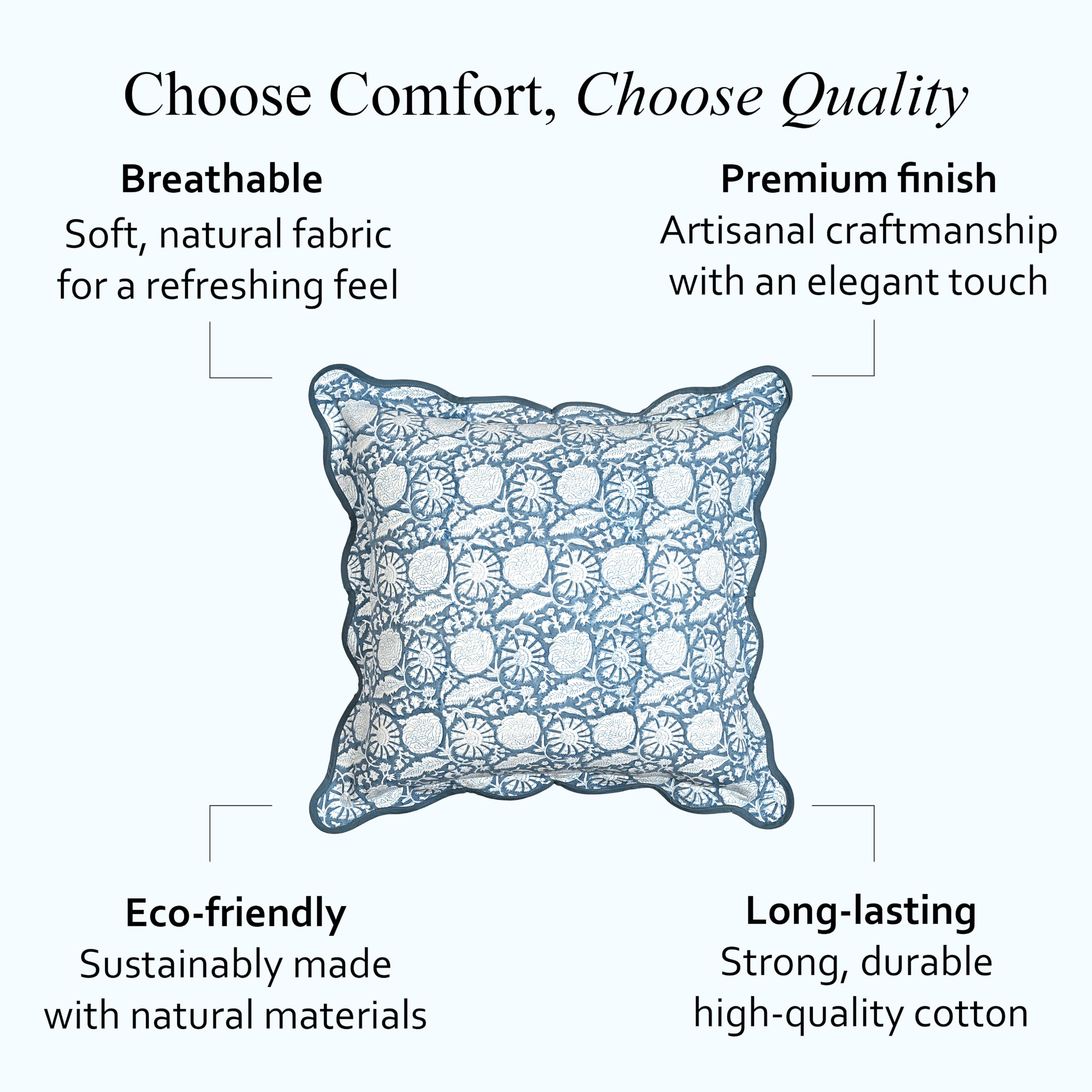 Scalloped Throw Pillow Covers - Blue Meadow