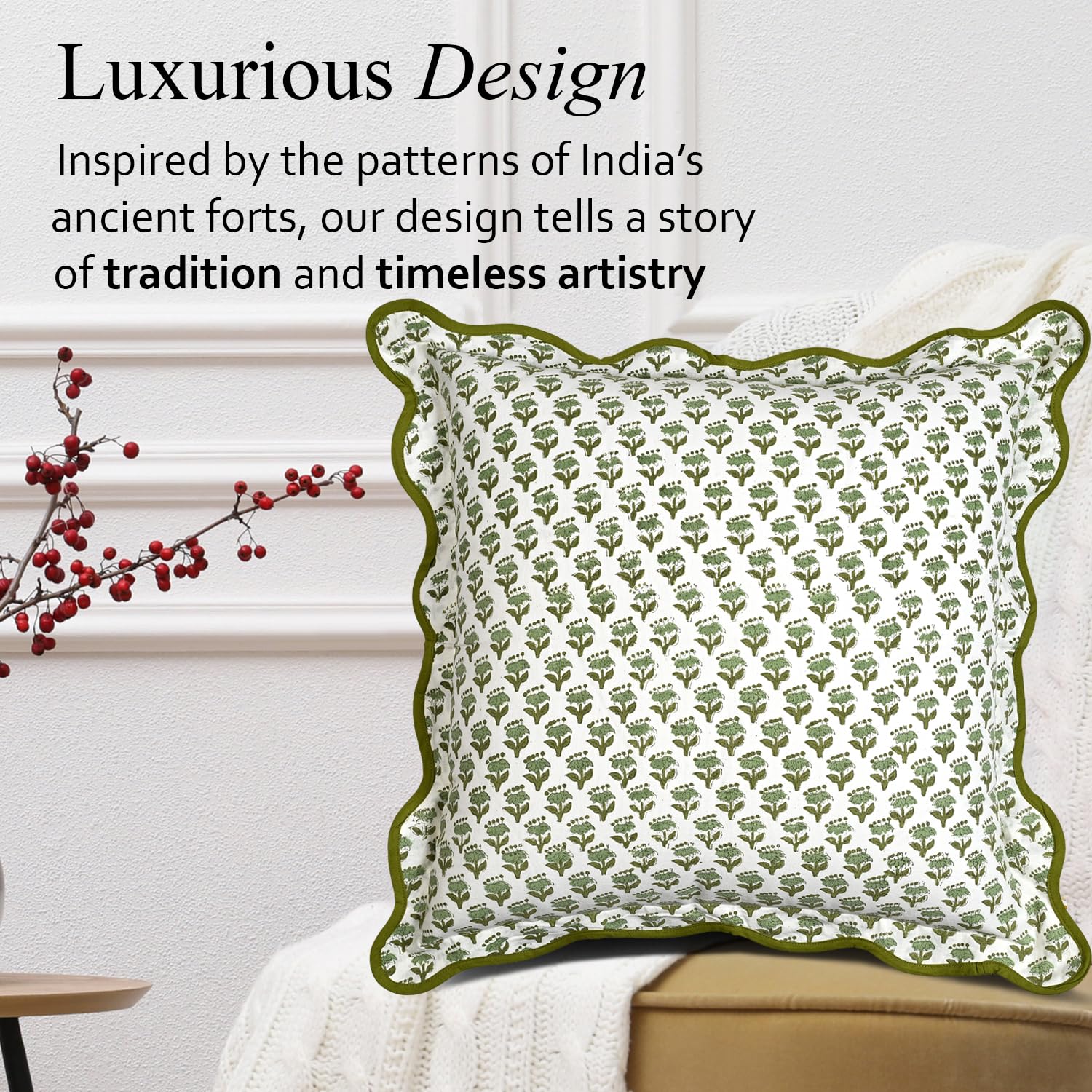 Scalloped Throw Pillow Covers - Emerald Green