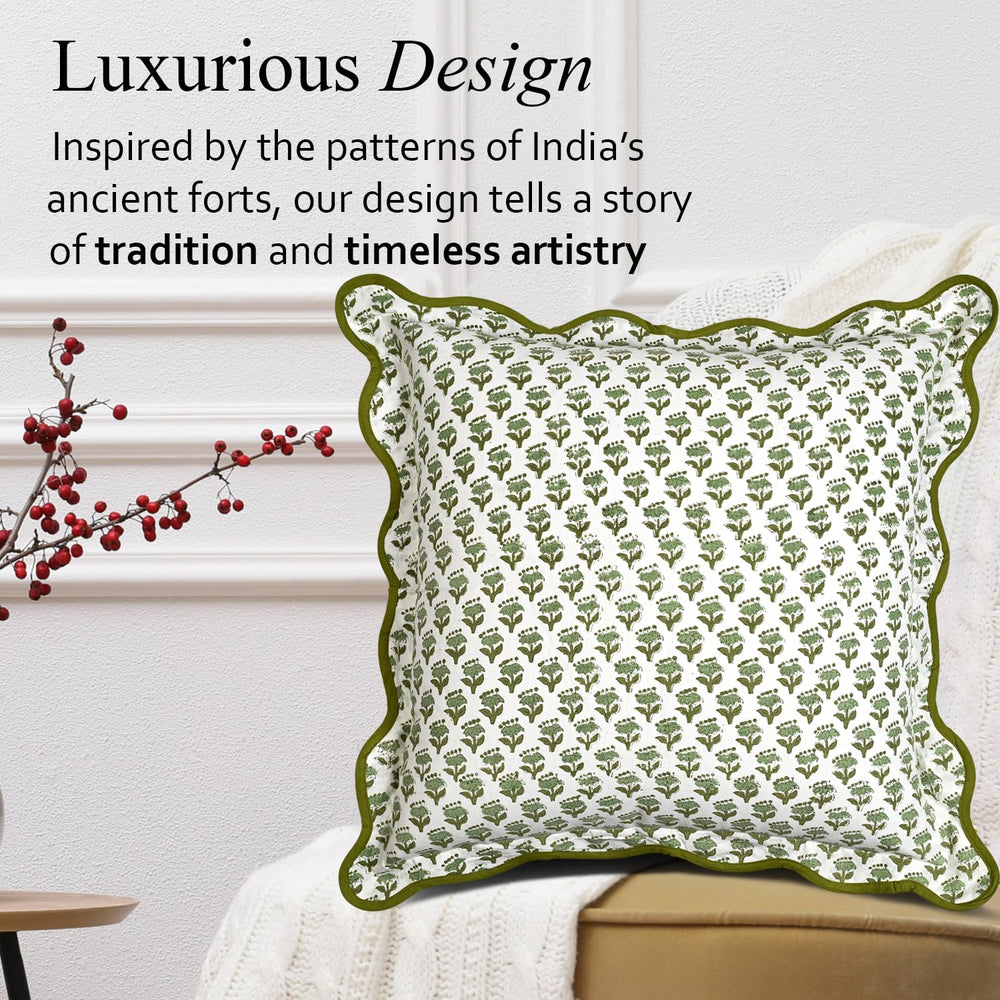Scalloped Throw Pillow Covers - Emerald Green