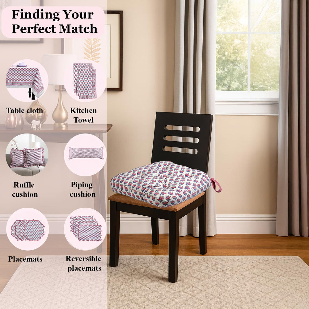 Reversible Cotton Chair Cushions - Pink Sapphire
