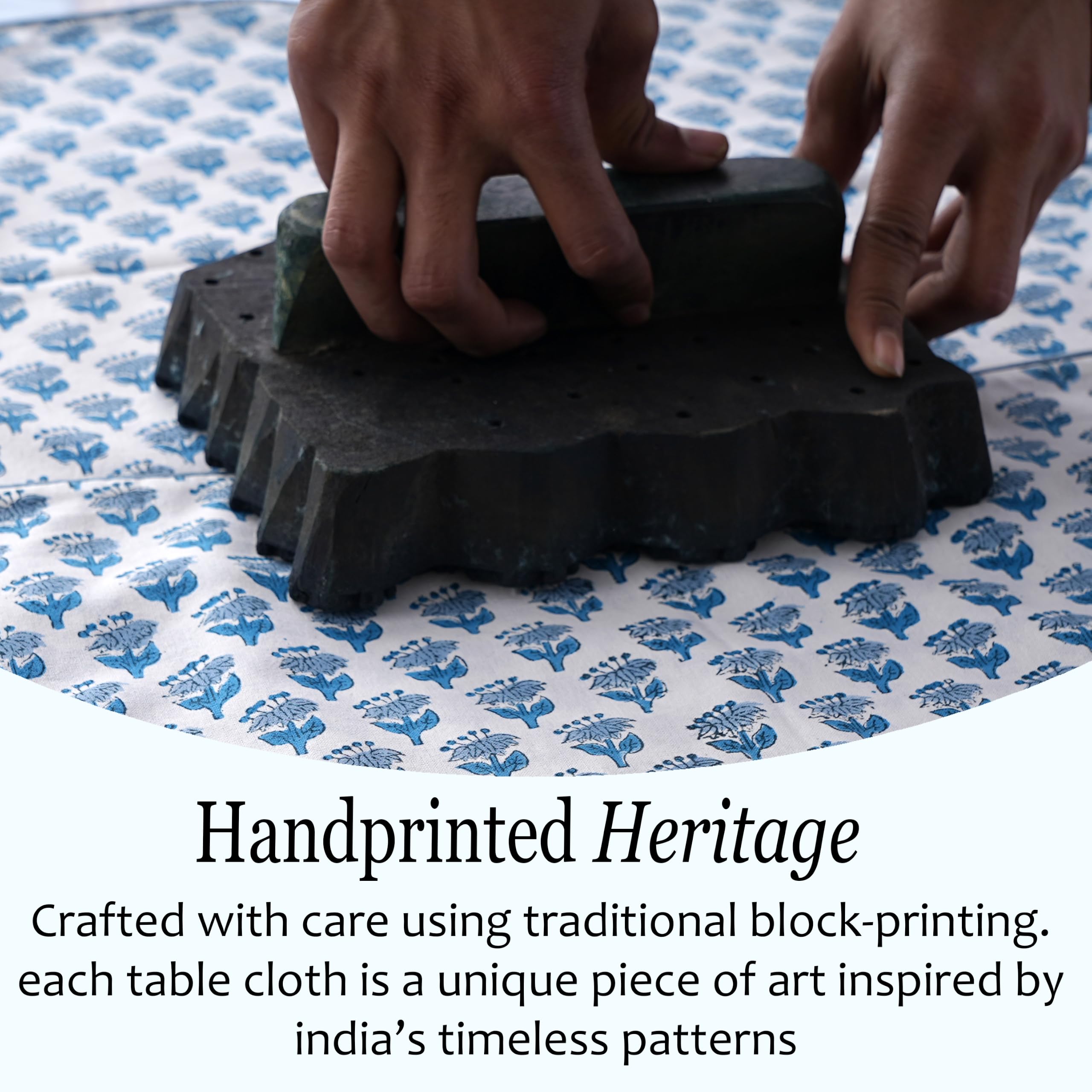 Cotton Ruffle Round Tablecloth - Apatite Blue