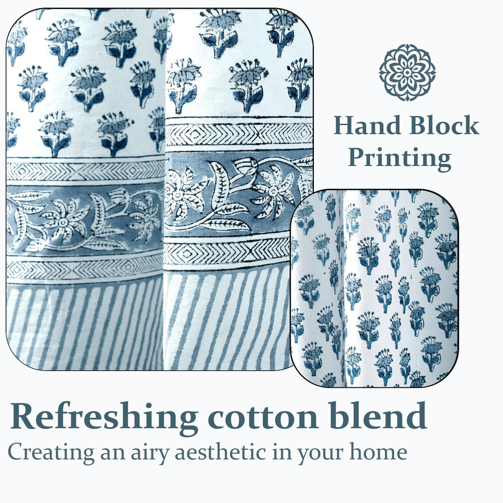 Cotton Block Print Curtain - Apatite Blue