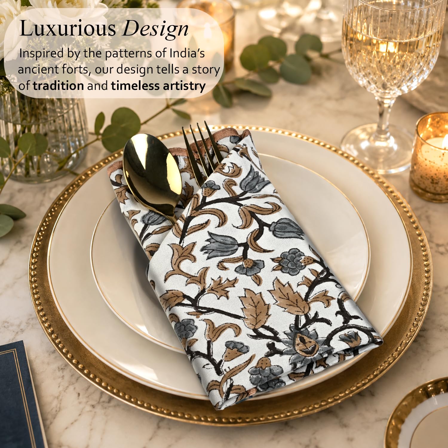 Cotton Embroidery Napkins - Autumn Vine