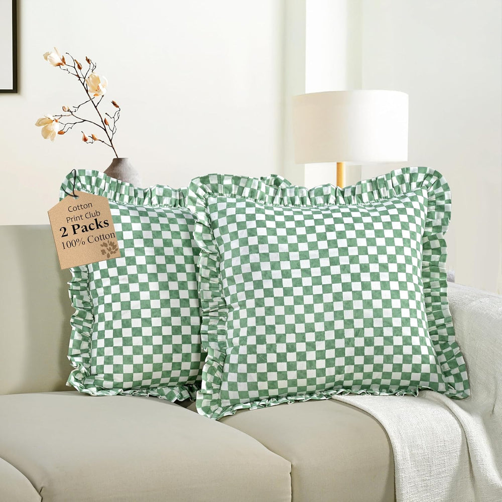 Ruffle Pillow Cover - Hunter Green Gingham