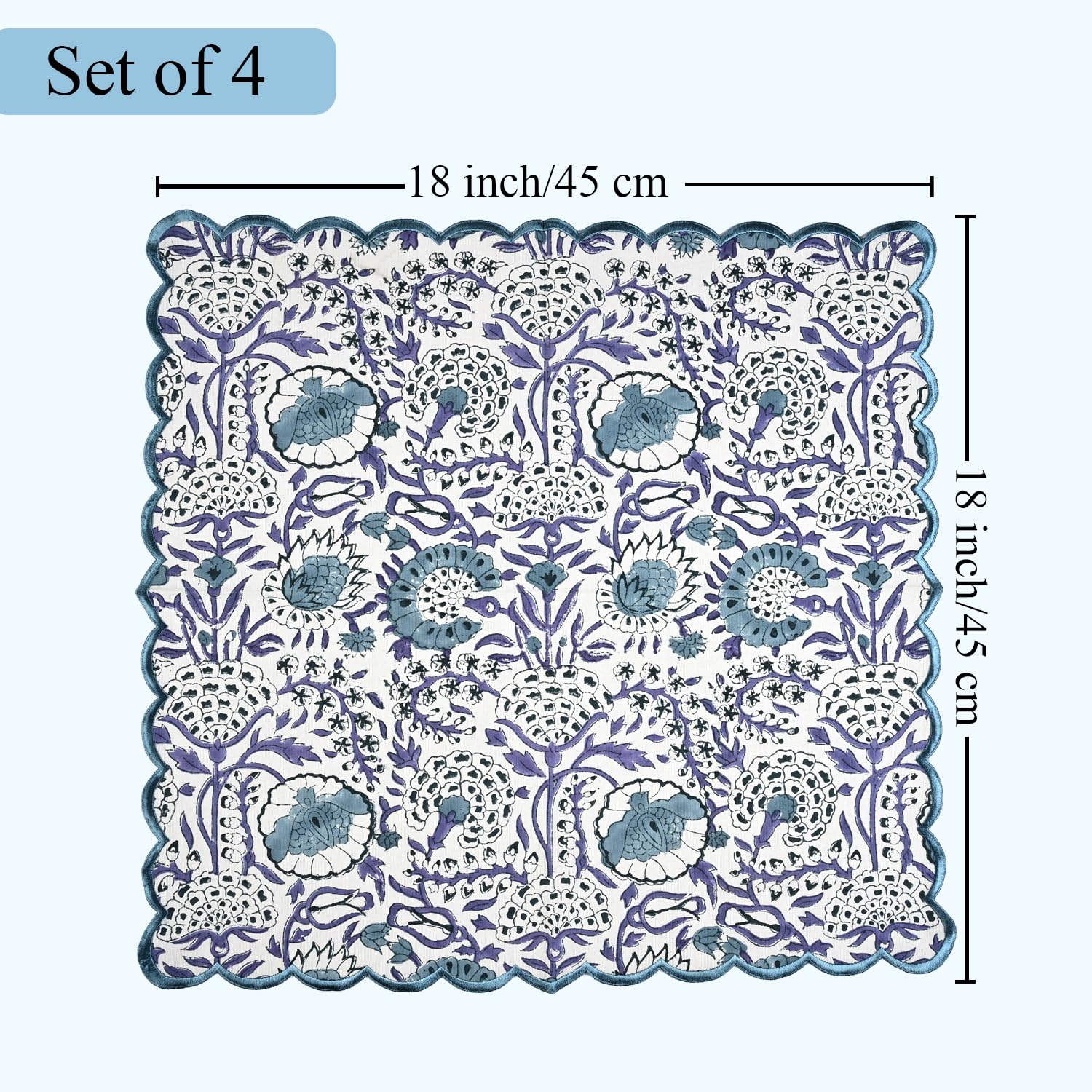 Cotton Embroidery Napkins - Indigo Blue
