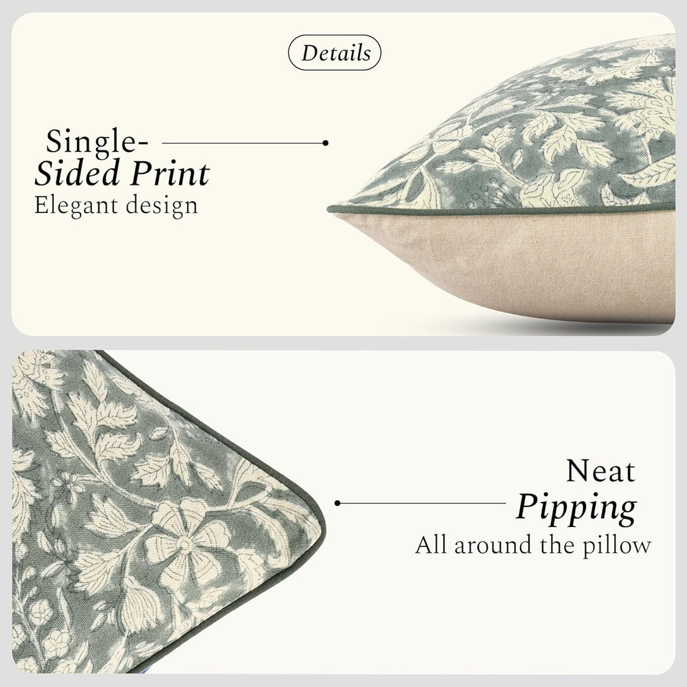 Pipping Pillow Cover - Green Ivy Botanical