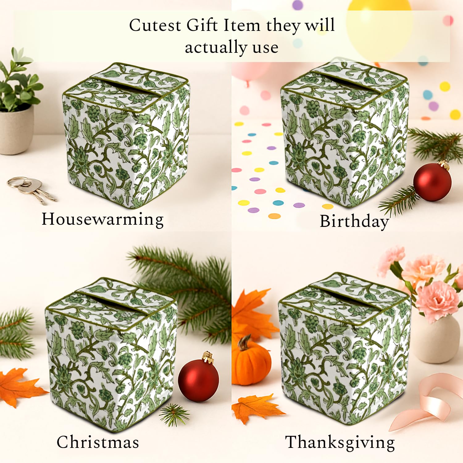 Cotton Tissue Box Cover - Meadow Vine
