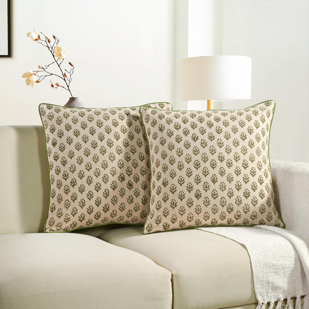 Pipping Pillow Cover - Earty Boho Vine