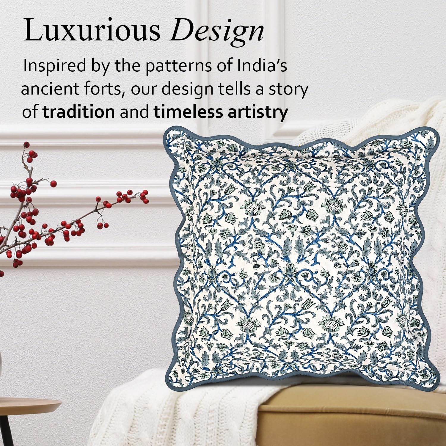 Scalloped Throw Pillow Covers - Ocean Vine